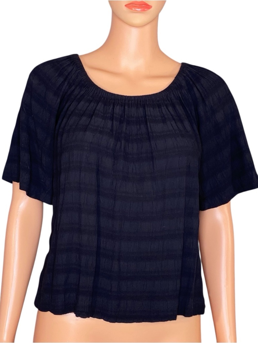 LOFT Black Short Sleeve Peasant Top Subtle Ruffle Trim Romantic Date Night SZ SP